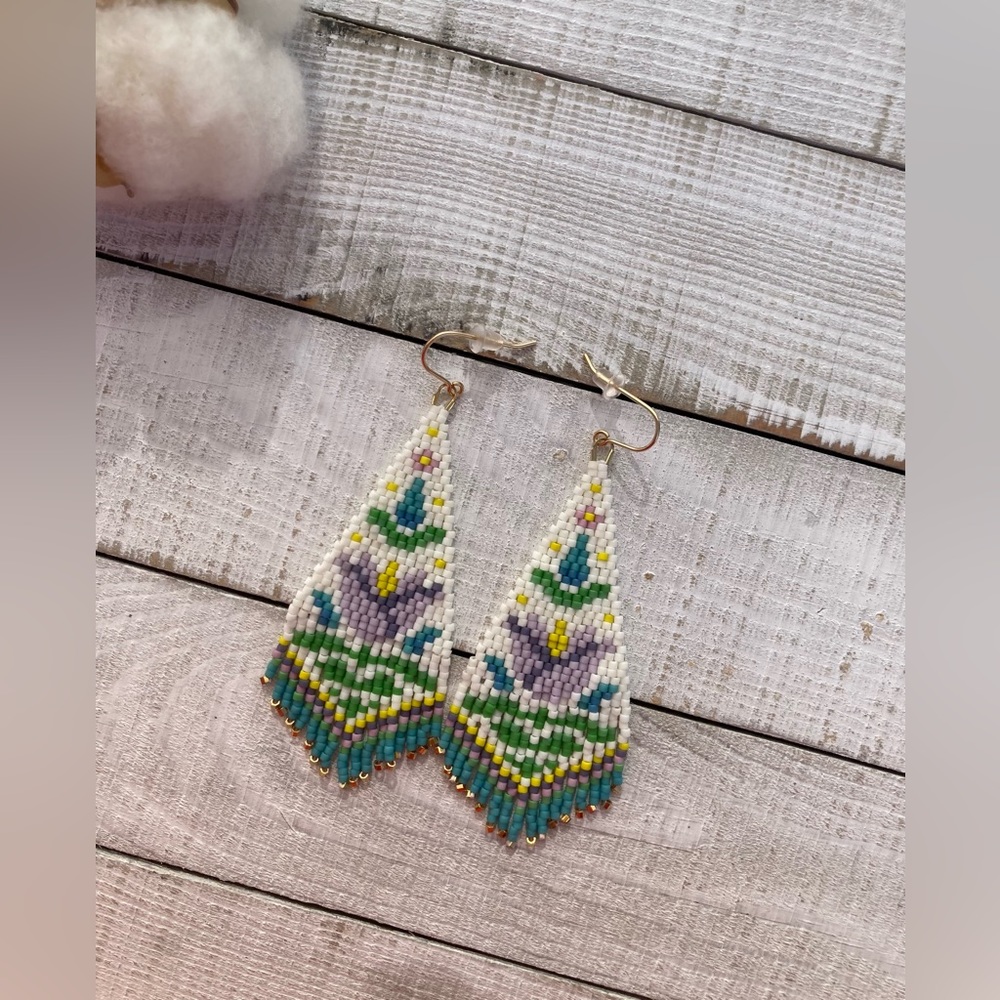 The ADRIENNE - folk art floral beaded fringe earrings